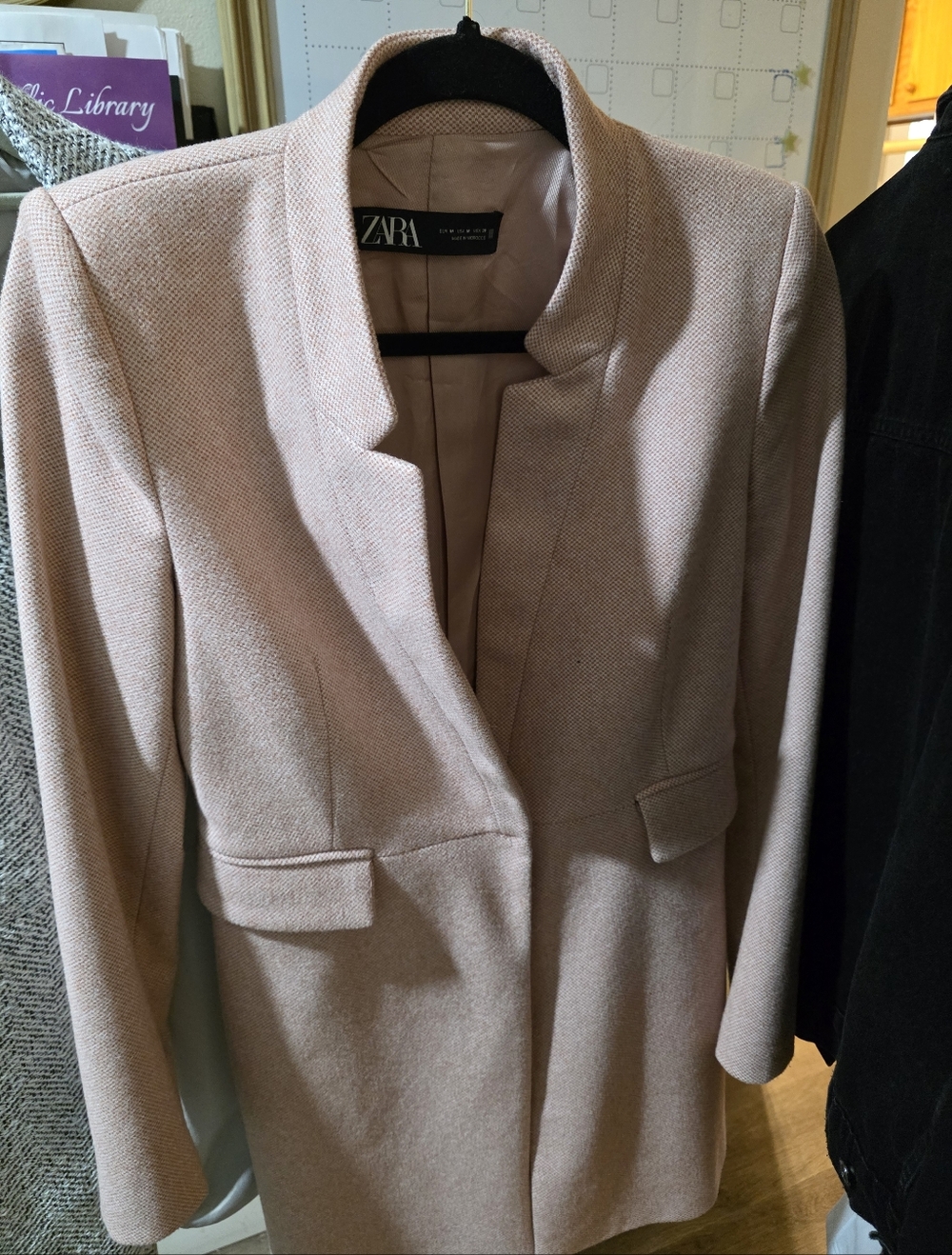 ZARA Women’s Light Pink Collarless Wool-Blend Coat